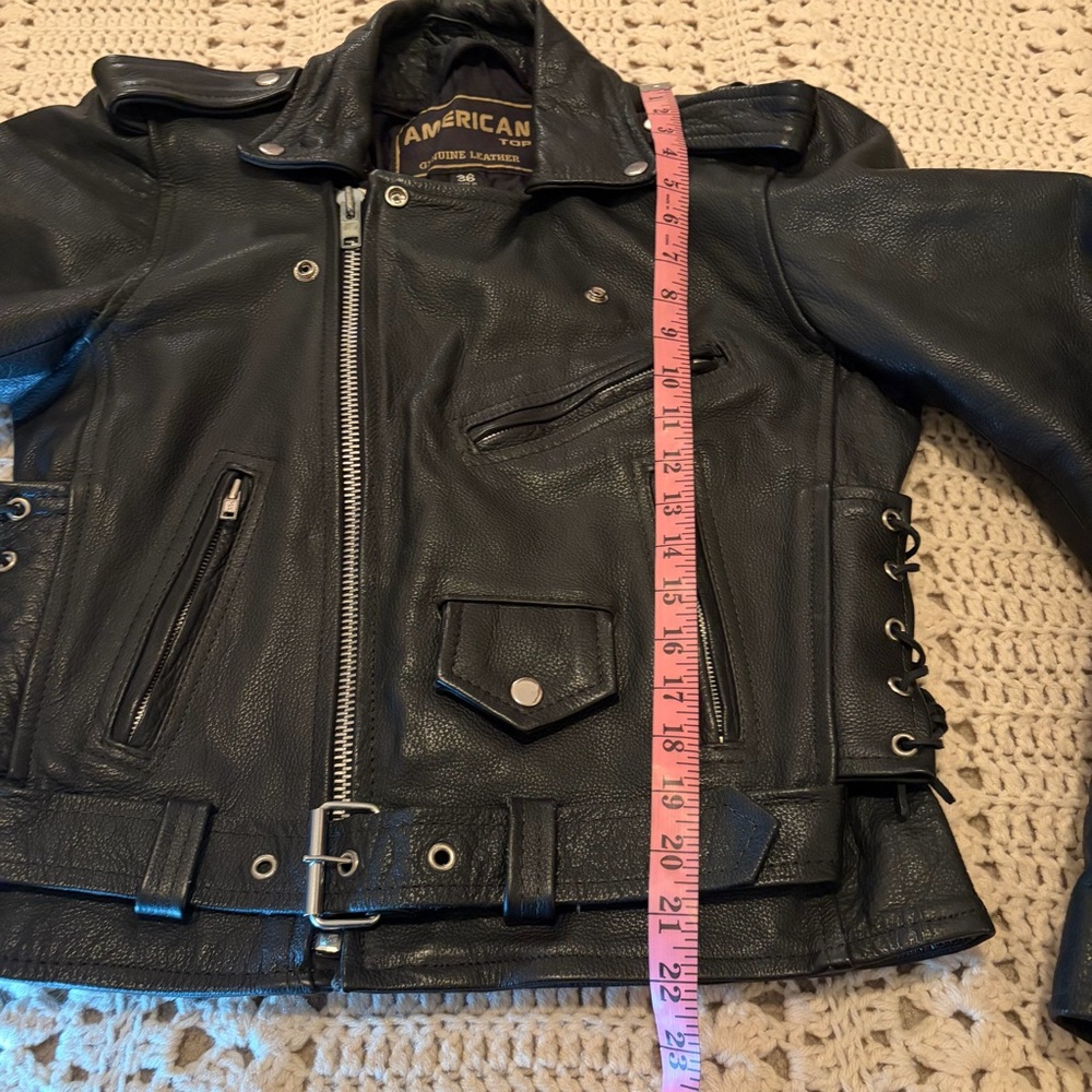 American Top Vintage Black Leather Motorcycle Jacket Size 36 - Unisex - Picture 11 of 16